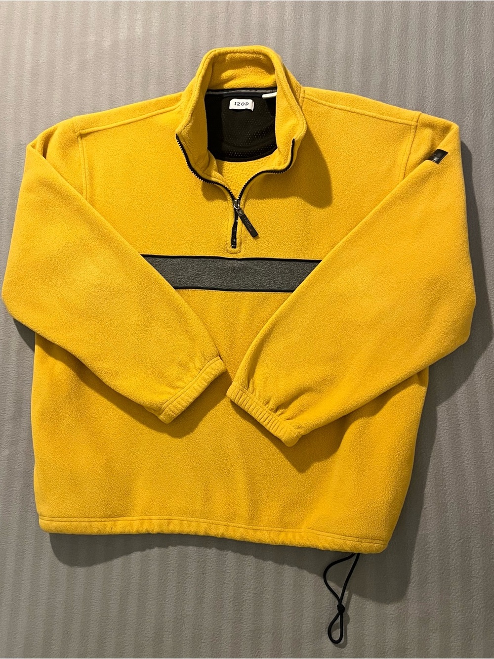 Izod Men's Yellow Half-Zip Fleece Pullover with Gray Chest Stripe